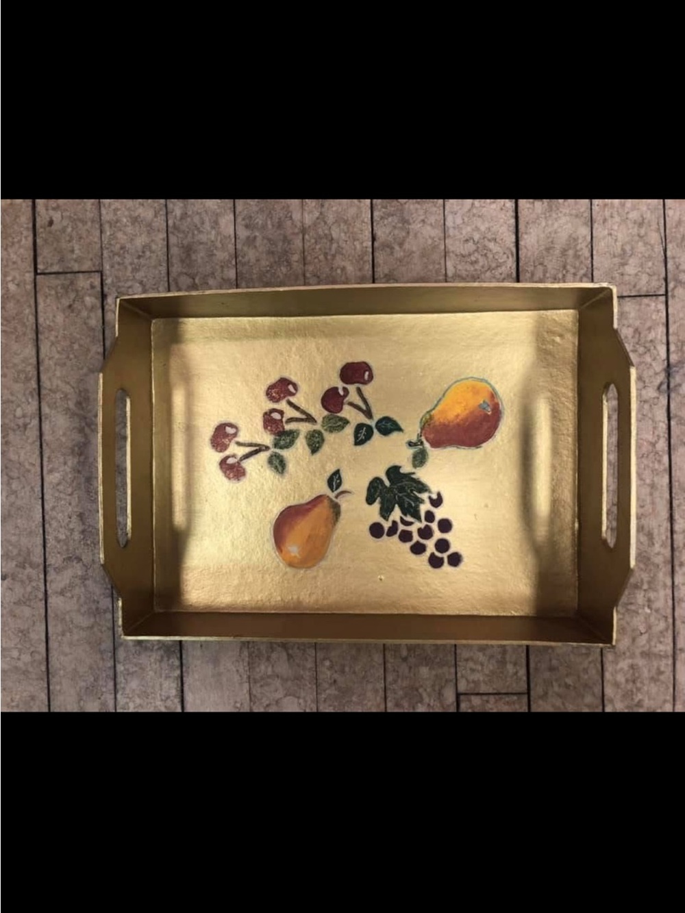 Beautiful Fruit  🍒🍐🍇 Serving Tray with Gold Interior and Deep Green Exterior